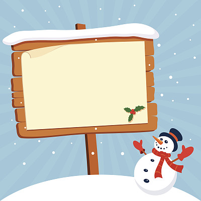 快乐的雪人与圣诞旗帜图片下载