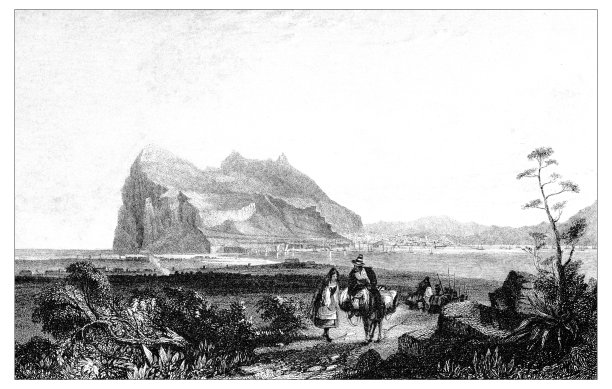 地中海风景古董插图:直布罗陀图片下载