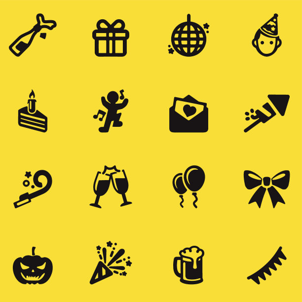 庆祝黄色剪影图标| EPS10图片下载