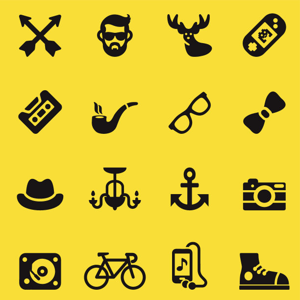 时髦的黄色剪影图标| EPS10图片下载