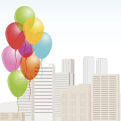 城市插图气球-矢量图片下载