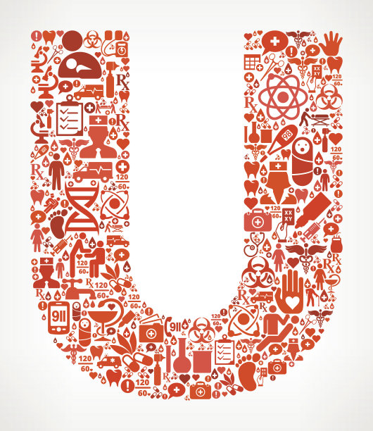 字母u医疗保健和医疗红色图标模式图片下载