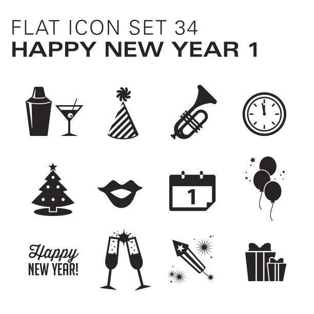 扁平图标新年黑色图片下载