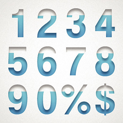 数字设计-蓝色数字在水彩纸上图片下载