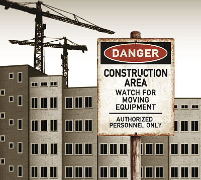 城市景观与空建筑和危险建筑区标牌图片下载