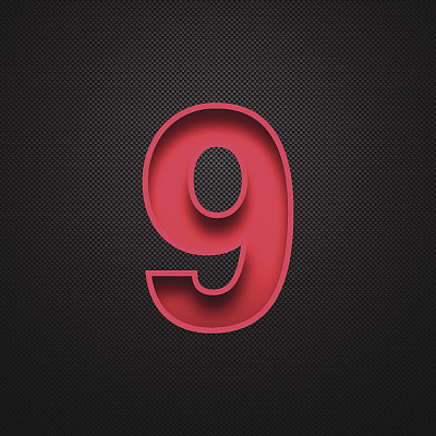 第九，设计(九)。碳纤维背景上的红色数字图片下载