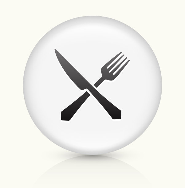 叉和刀图标上的白色圆形矢量按钮图片下载