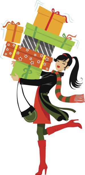 年轻女子购物的卡通图片下载