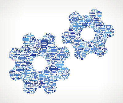 两蓝色齿轮的运输版权免费矢量艺术模式图片下载