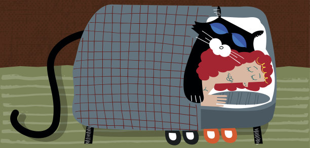 和她的猫睡觉的女人图片下载