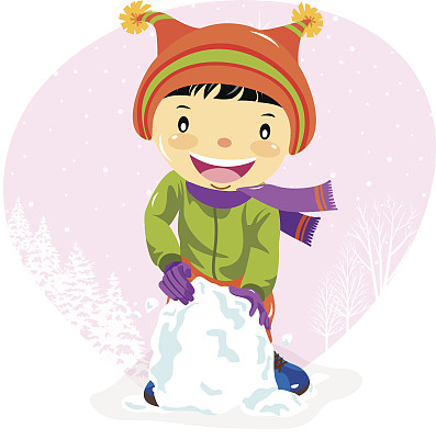 小男孩在冬天堆雪人图片下载