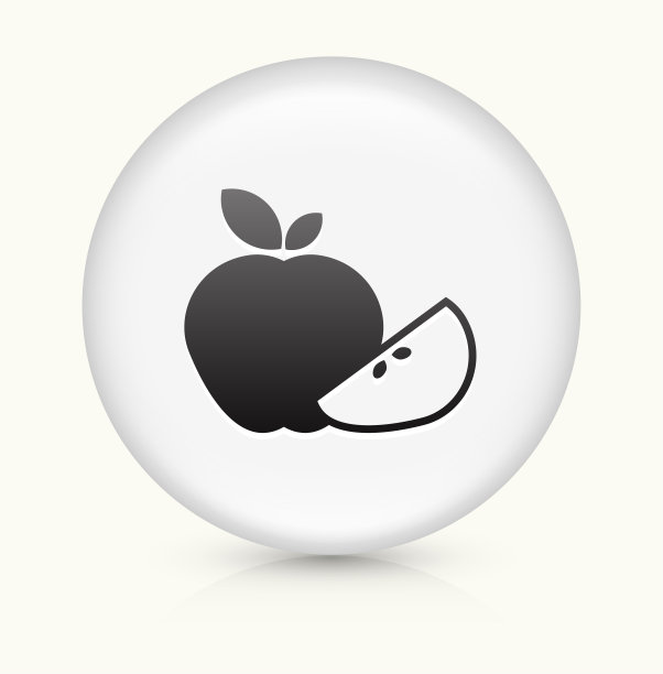 苹果和苹果片图标上的白色圆形矢量按钮图片下载