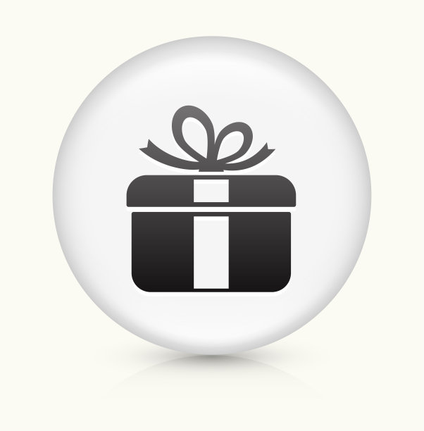 礼盒图标上的白色圆形矢量按钮图片下载