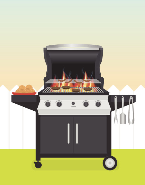 后院烧烤与开放的盖子在后院设置图片下载