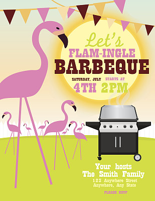 后院的火红烧烤派对邀请设计模板图片下载