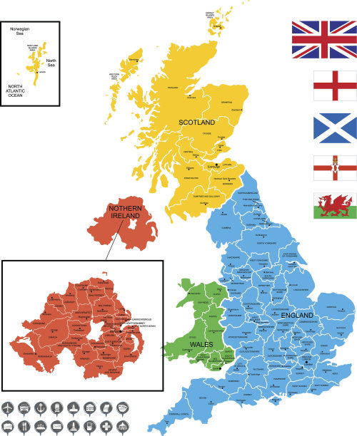 详细的英国矢量地图图片下载