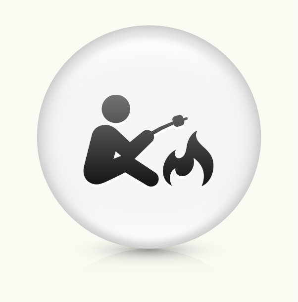 篝火图标上的白色圆形矢量按钮图片下载