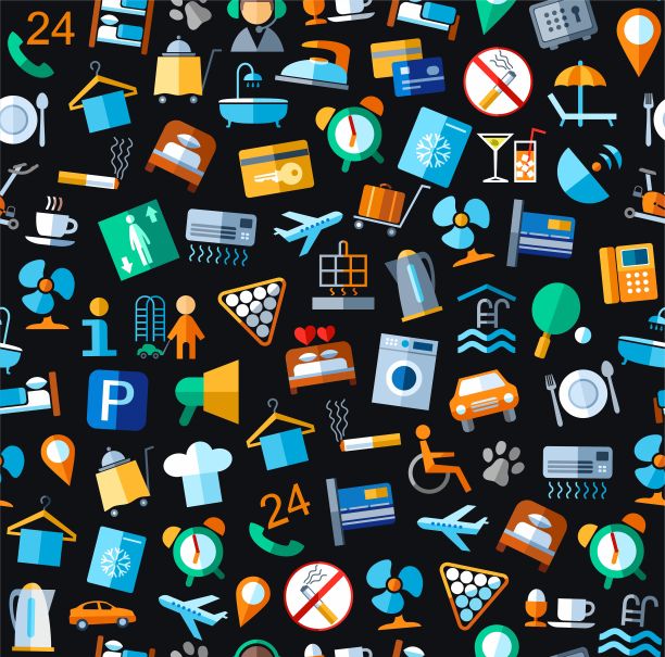 无缝背景，酒店服务，色彩，黑色。图片下载