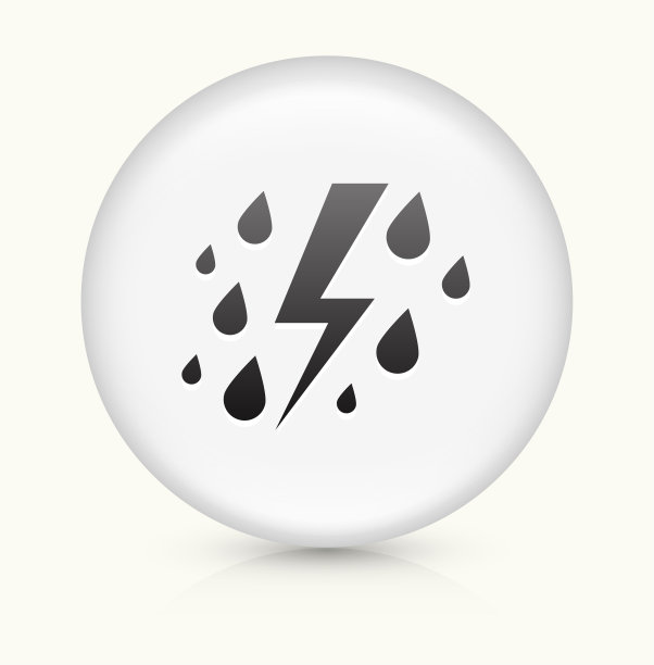 白色圆形矢量按钮上的雷雨图标图片下载