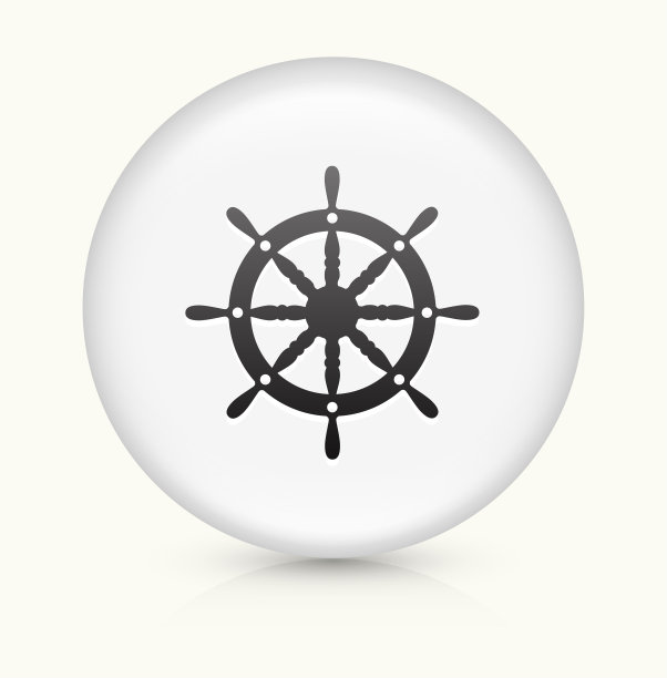 船轮图标上的白色圆形矢量按钮图片下载