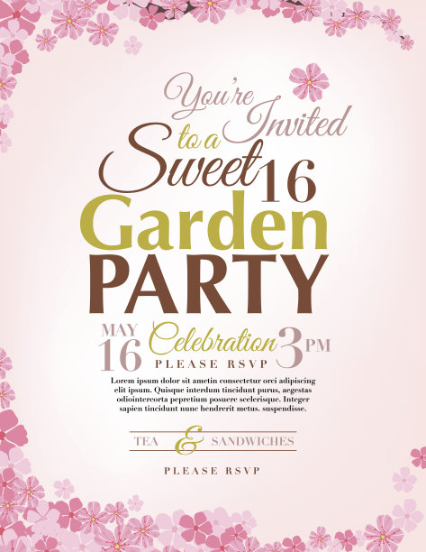 樱花甜16岁生日派对邀请模板图片下载