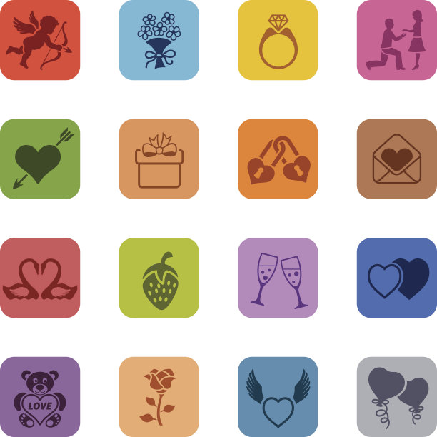 多彩的情人节图标集图片下载