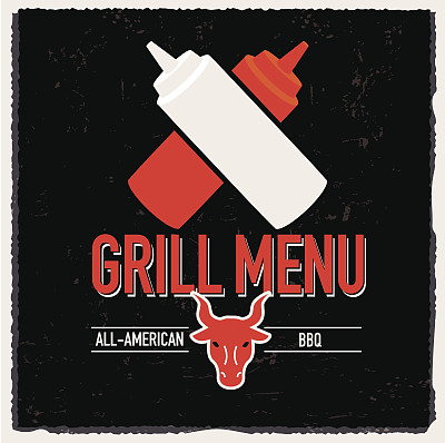 配有调味瓶的烧烤菜单设计模板图片下载