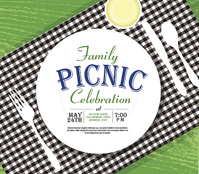 野餐邀请设计模板亮绿色背景图片下载