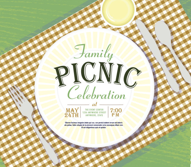野餐邀请设计模板棕色格子桌布图片下载