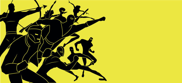 矢量超级英雄在行动旗帜图片下载