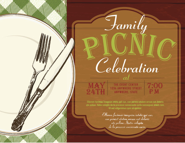野餐邀请设计模板绿色桌布图片下载