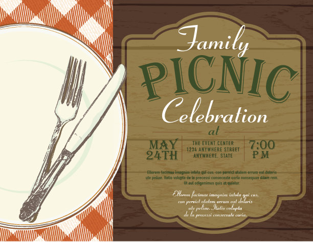 野餐邀请设计模板红格子桌布图片下载