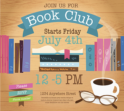 复古女性的图书俱乐部活动邀请设计模板图片下载