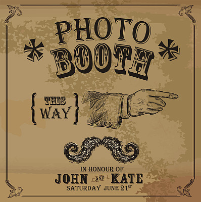 复古的照片亭设计模板与指向的手图片下载