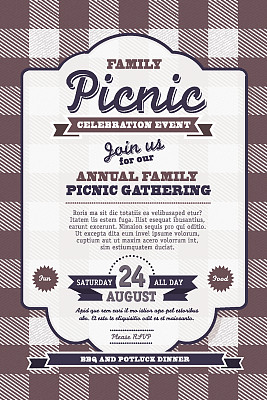 野餐邀请设计模板棕色检查背景图片下载