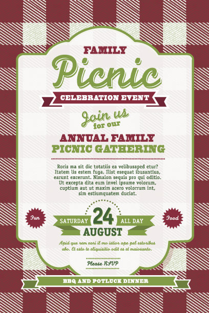 野餐邀请设计模板勃艮第方格背景图片下载
