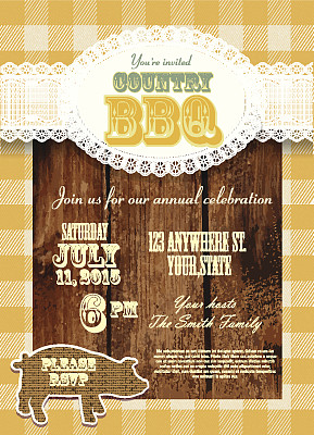 乡村和西式烧烤与猪邀请设计模板图片下载