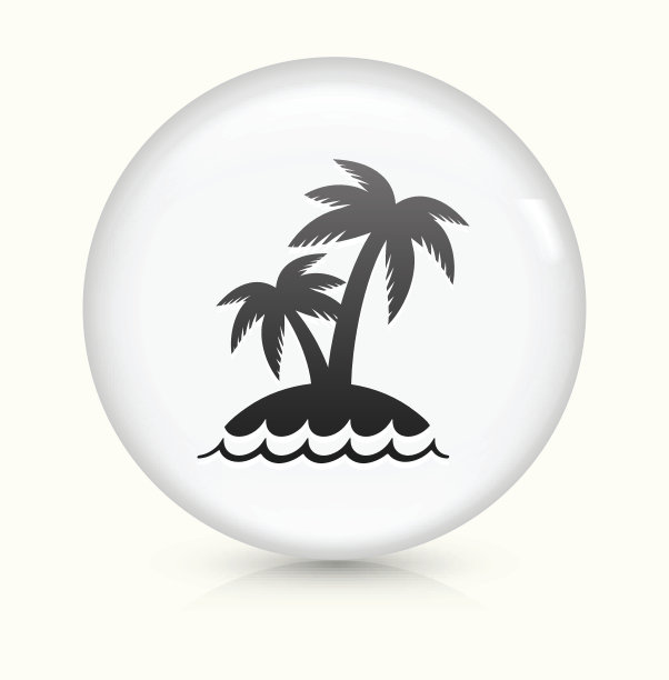 棕榈树岛图标上的白色圆形矢量按钮图片下载