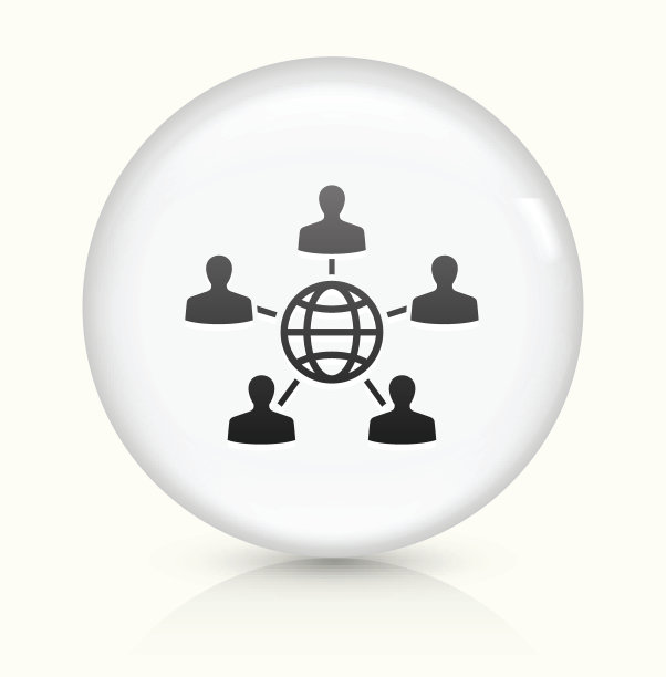 全球联网图标上的白色圆形矢量按钮图片下载