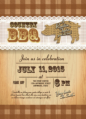 乡村和西式烧烤与猪邀请设计模板图片下载
