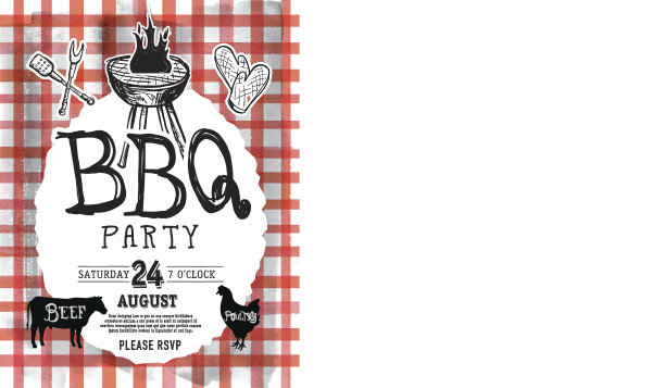 野餐或烧烤派对邀请设计模板上的方格背景图片下载