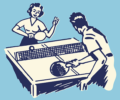 男人和女人在打乒乓球素材图片