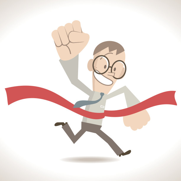 商人跑过终点线，手举空中图片下载
