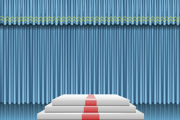 蓝色幕布上的讲台图片下载