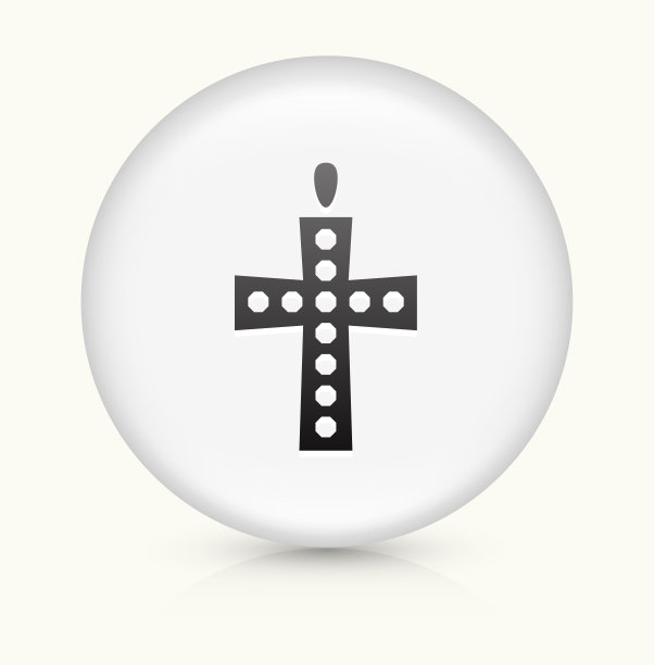 基督教十字图标上的白色圆形矢量按钮图片下载