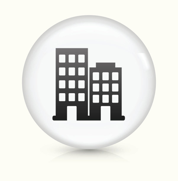 两个建筑物图标上的白色圆形矢量按钮图片下载