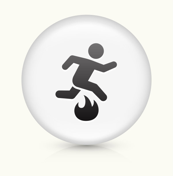 跳跃火焰图标上的白色圆形矢量按钮图片下载