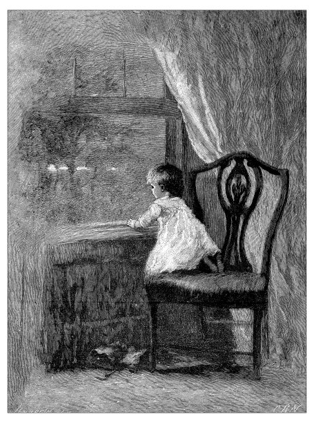 小女孩肖像的古董插图图片下载