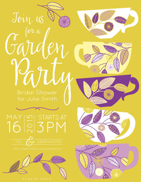 花园派对茶新娘淋浴邀请模板图片下载