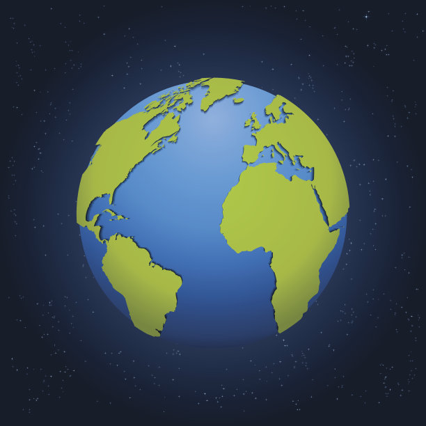 地球与绿色世界地图在黑暗的空间与星星图片下载